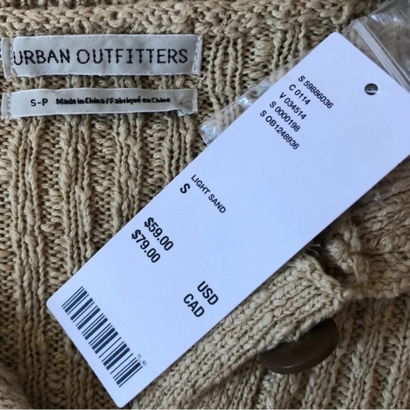 Urban Outfitters Cropped Collared Cardigan Sweater in Light Sand-Size Small NWOT - Picture 10 of 10